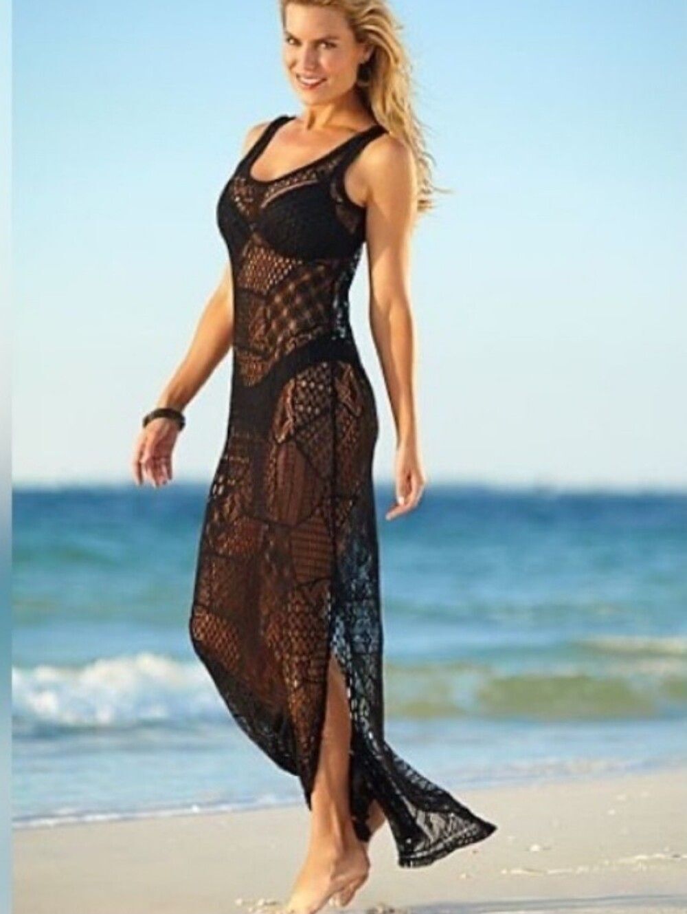 🆕️♟️Venus Crochet Patchwork Maxi Cover-Up Dress, Black, Sz L